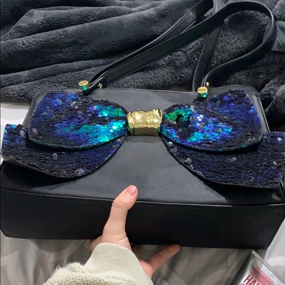 Betsey Johnson Sequin Bow Satchel Purse - Picture 8 of 15